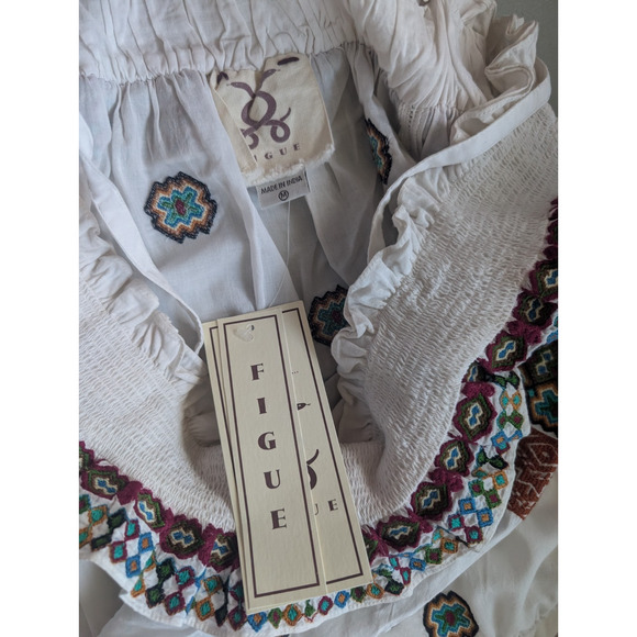 NWT FIGUE Helens Off-shoulder Embroidered Midi Dress Size M White #1A463 - Picture 7 of 9